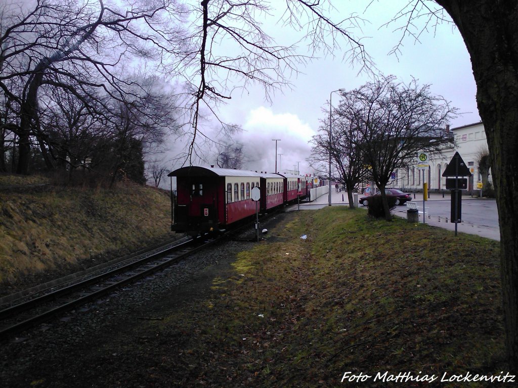 Mecklenburgische Bderbahn  Molli  bei der Einfahrt in den Bahnhof Bad Doberan am 13.4.13 
