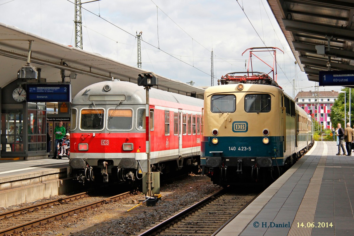 140 423-5 mit dem Pendelzug und daneben RE5 am 14.06.2014 in Koblenz Hbf.