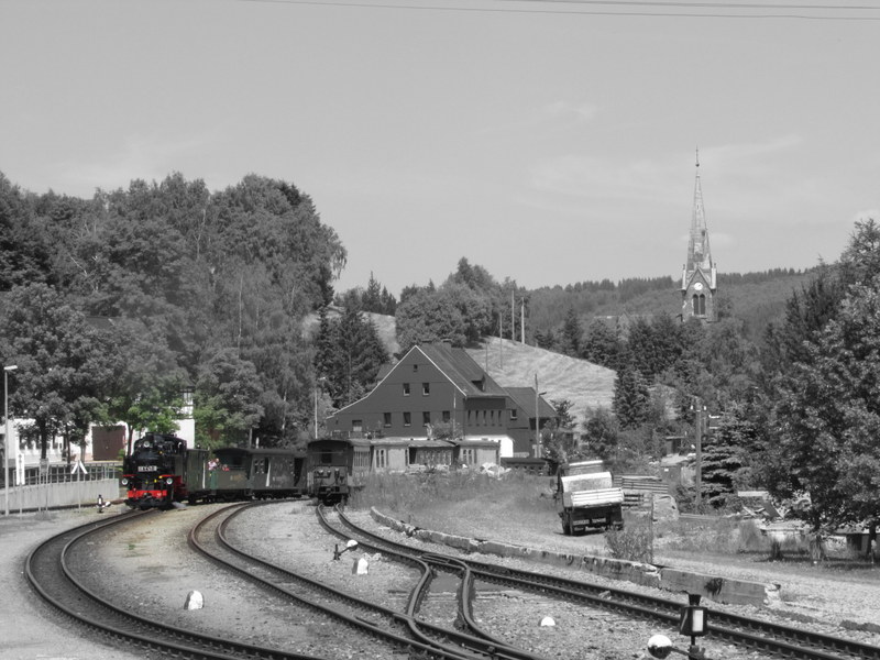99 1741-0 bei der Einfahrt mit P 1005 in Hammerunterwiesenthal am 16.07.2013