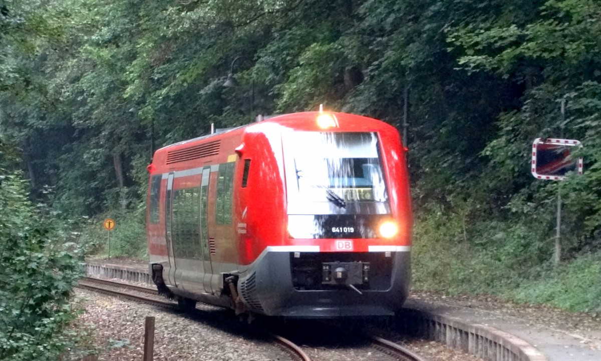 BR641 fhrt in den Haltepunkt Obstfelderschmiede, der an der Bahnstrecke Rottenbach-Katzhtte liegt,  ein.
Aufgenommen im August 2015.