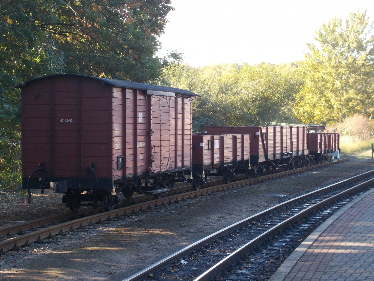 Die Wagen für den Fotogüterzug:1 Gw,2 OOw und 1 Ow,waren,am 11.Oktober 2015,in Binz abgestellt.