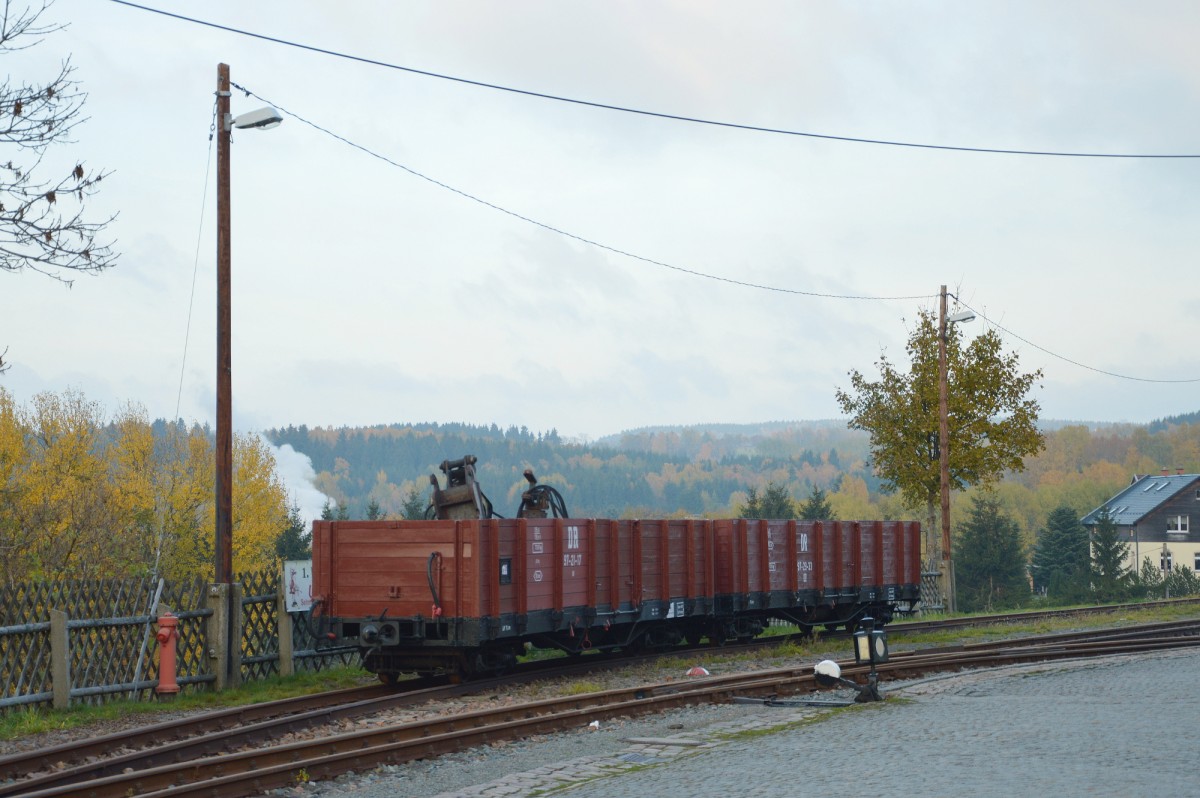 Diese beiden Güterwagen standen am 26.10.2015 in der Rollwagengrube von Cranzahl abgestellt.