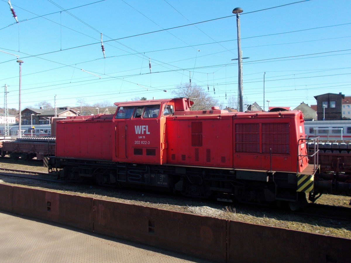 Im Bauzugeinsatz auf Rügen ist Momentan die WFL Lok Nr.15(203 822),die hier am 09.März 2015,in Bergen/Rügen stand.