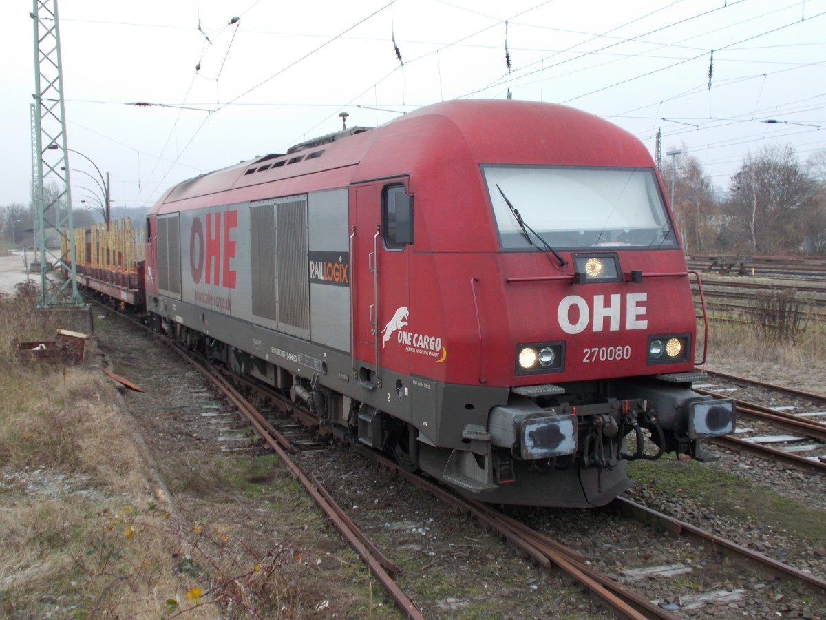 OHE 27080,am 01.Dezember 2014,auf der Ladestraße in Bergen/Rügen.
