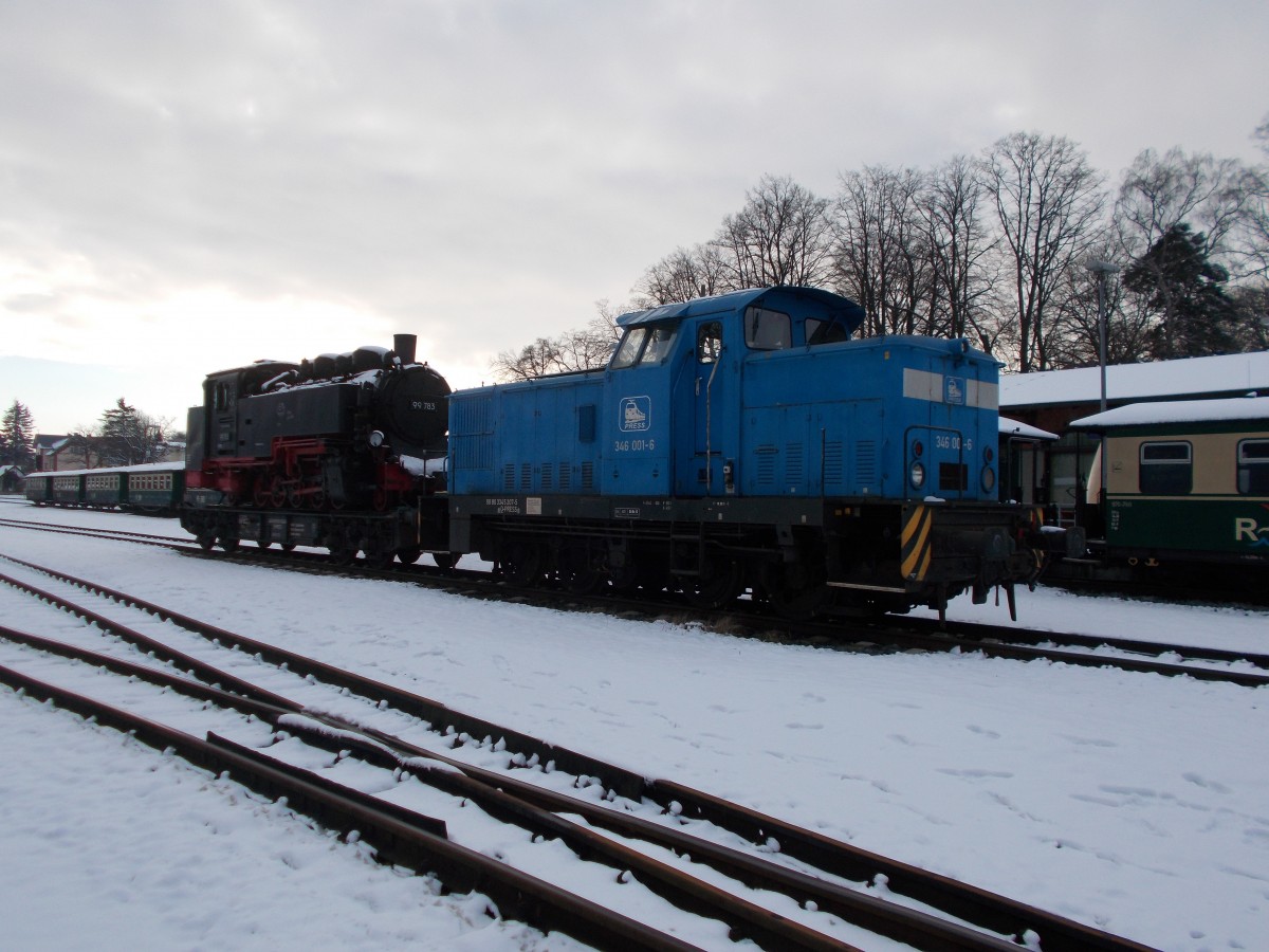 PRESS 346 001 stand,am 01.Februar 2015,in Putbus am Transportwagen.