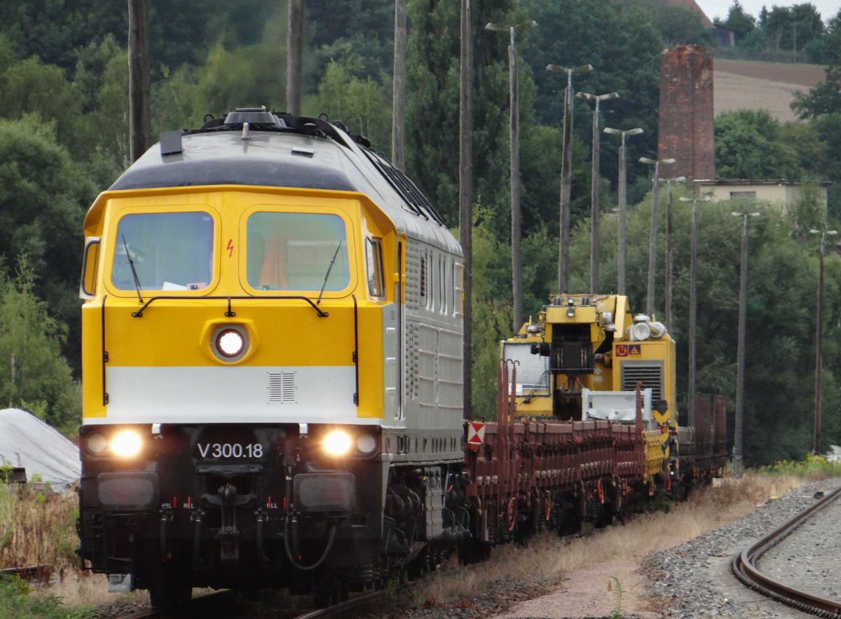 SGL V 300.18 kam mit einem Bauzug am 19.08.13 nach Weischlitz/V. 