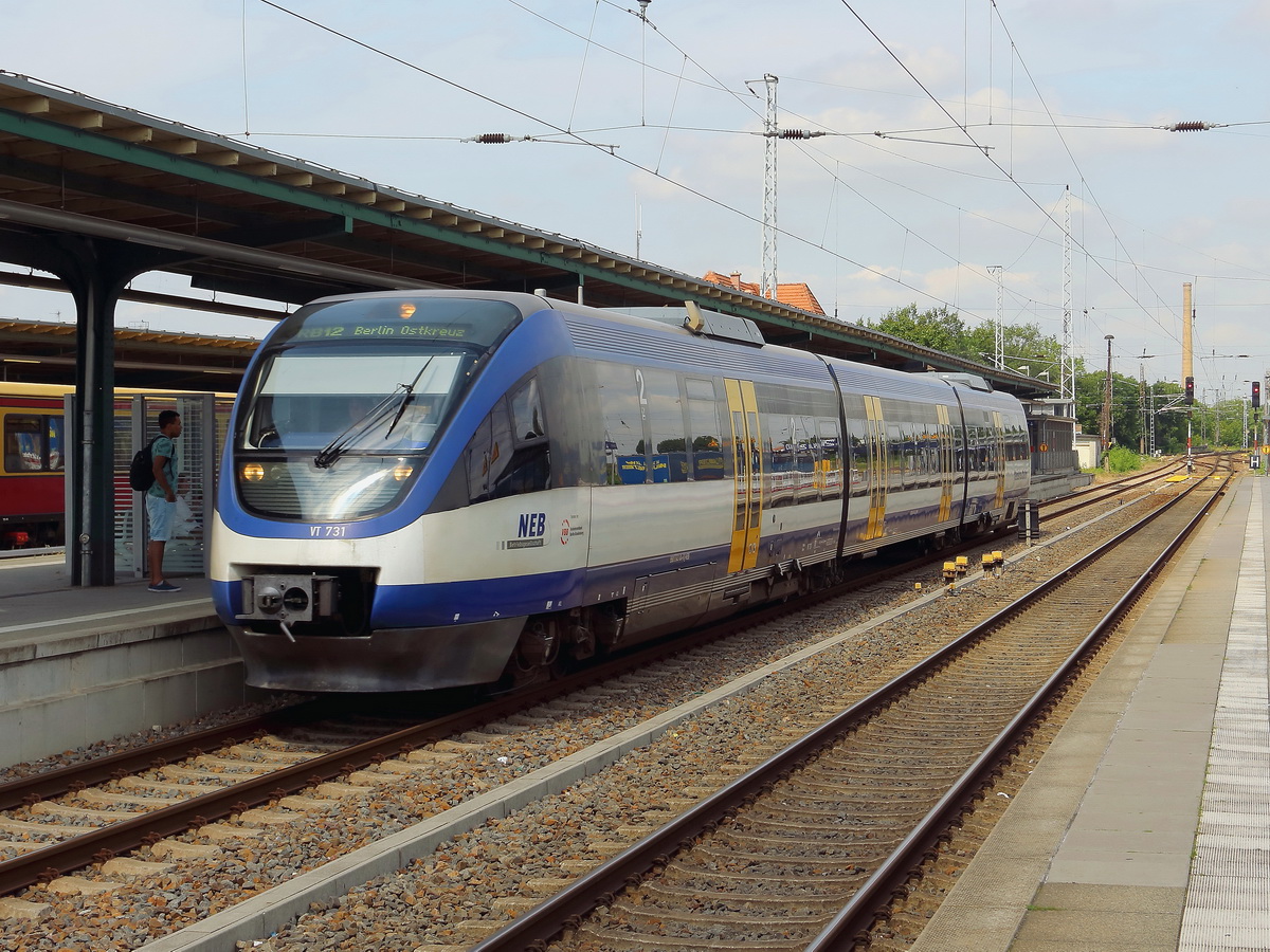 VT 731 steht im Bahnhof Oranienburg zur Weiterfahrt nach Berlin Ostkreuz am 20. Juli 2017.