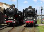 01 150 und 01 118 (Historische Eisenbahn Frankfurt) standen am 04.Mai.2014 neben dem eingefallenen E-Lokschuppen im BW Hanau.Hier beim Lokschuppen-Fest
