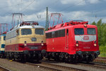 In der Lokaufstellung zur Lokparade beim Sommerfest in Koblenz am 18.06.2016 standen 110 152 (Baureihe E10 e.V.) und E10 1309 nebeneinander.