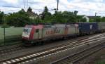 185 594-9 der crossrail fuhr am 23.Mai.2014 durch den Bahnhof Nauheim.
