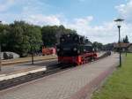 99 4802 war,am 11.August 2014,in Putbus nicht unterwegs einen Zug zu übernehmen.