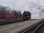 ruegensche-baederbahn/407045/durch-die-eisige-kaelte-fuhr-99 Durch die eisige Kälte fuhr 99 4633 mit einer schönen Dampfwolke,am 16.Februar 2015,in Putbus an ihren Zug.