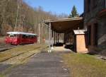 772 140 war am 20.03.15 wieder im Plandienst zwischen Rottenbach und Katzhtte eingesetzt. Hier zu sehen in Schwarzburg.