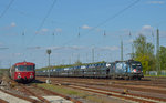 470 505 aus Ungarn (Paneuropisches Picknick) bei der Durchfahrt mit dem Dacia-Zug durch Darmstadt-Kranichstein am 05.05.2016. Links steht die VT98 Einheit der Pfalzbahn