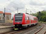 Plauen (Vogtl) ob Bf, Ausfahrt der Triebzüge 612 092 mit 612 615 als RE 3445 nach Dresden am 11. August 2014.