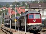 Am 07.09.13 gab es die XIX. Meininger Dampfloktage. Zusehen die 231 012, sie kam als Schublok an dem Zug aus Cottbus. Hier im Bahnhof Meiningen.