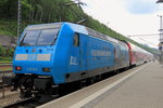 146 013 als Schublok der RE 50 nach Leipzig im Bahnhof von Bad Schandau am 21.