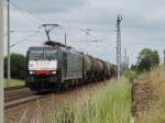 189 806 mit Kesselzug am 21.06.2015 bei der Einfahrt in Martensdorf