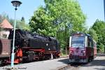 02.06.2017: Der Triebwagen aus Harzgerode hat in Alexisbad die Gleise gewechselt um weiter nach Nordhausen Nord zu fahren.